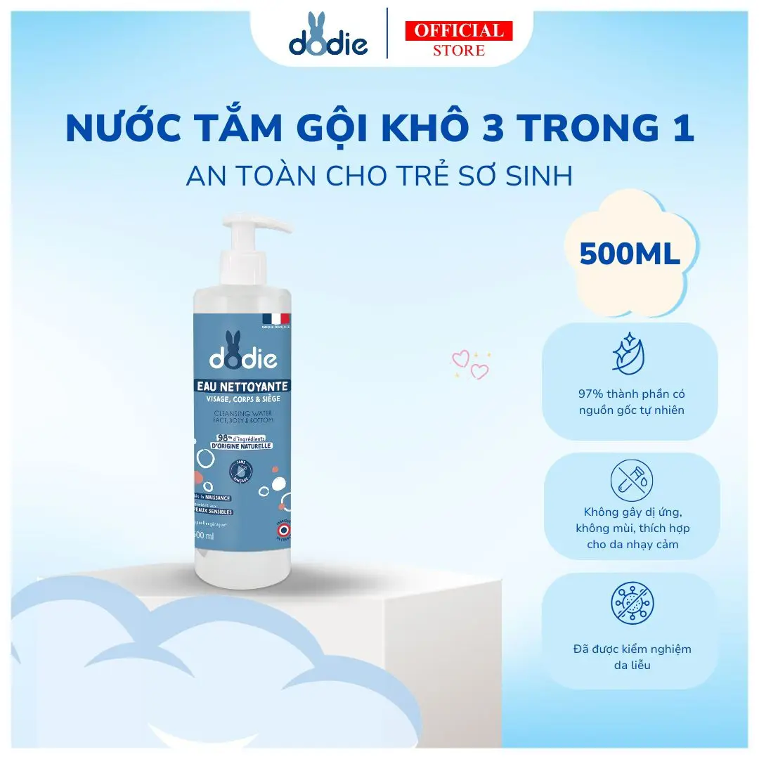 Nước tắm gội khô 3 trong 1 Dodie 500ml