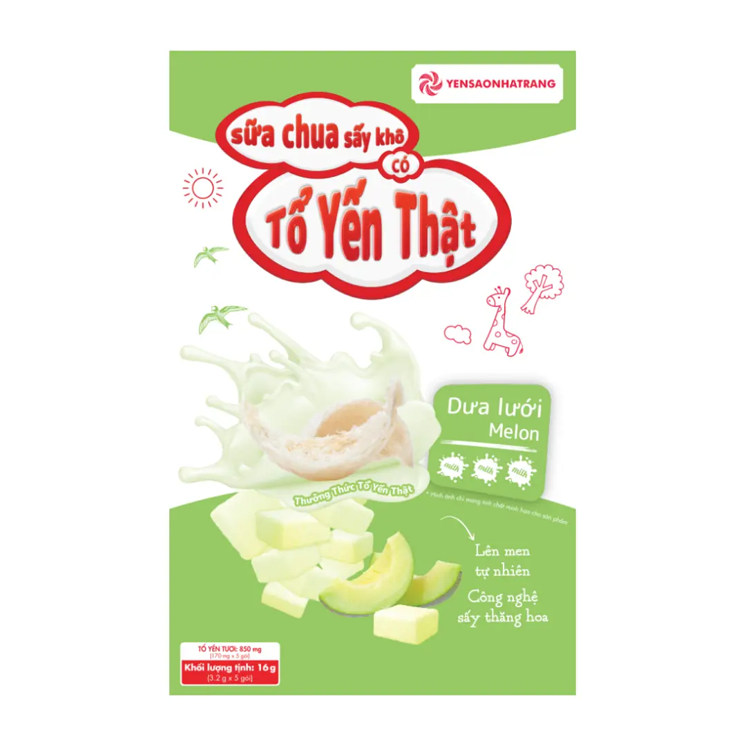 Sữa chua sấy khô có tổ yến thật - Vị dưa lưới (Hộp 5 gói)