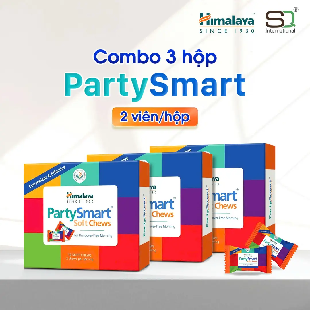 Combo 3 hộp 2 viên Kẹo giải rượu Party Smart hỗ trợ giảm buồn nôn, khó chịu sau tiệc tùng