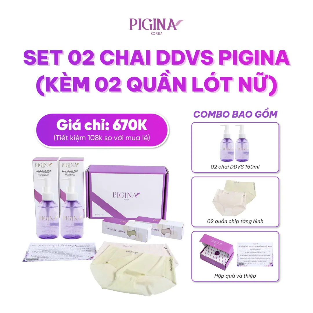 Set 02 chai Dung dịch vệ sinh Pigina 150ml - Pigina Lacto Intimate Wash (kèm 02 quần lót nữ)
