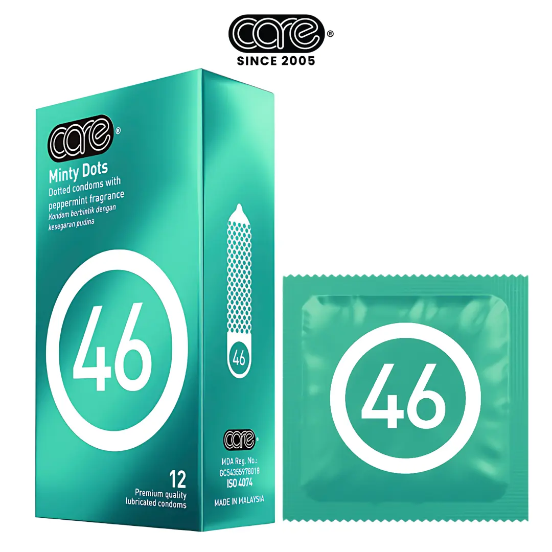 Bao cao su kéo dài thời gian CARE 46 có gai - hương bạc hà (hộp 12 bcs)