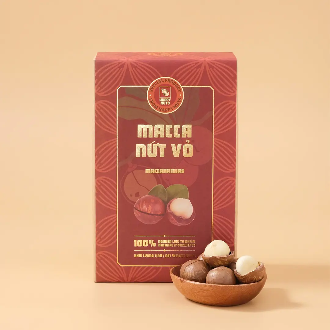 Hạt macca Úc nứt vỏ size 25/27 Happy Nuts 500gr