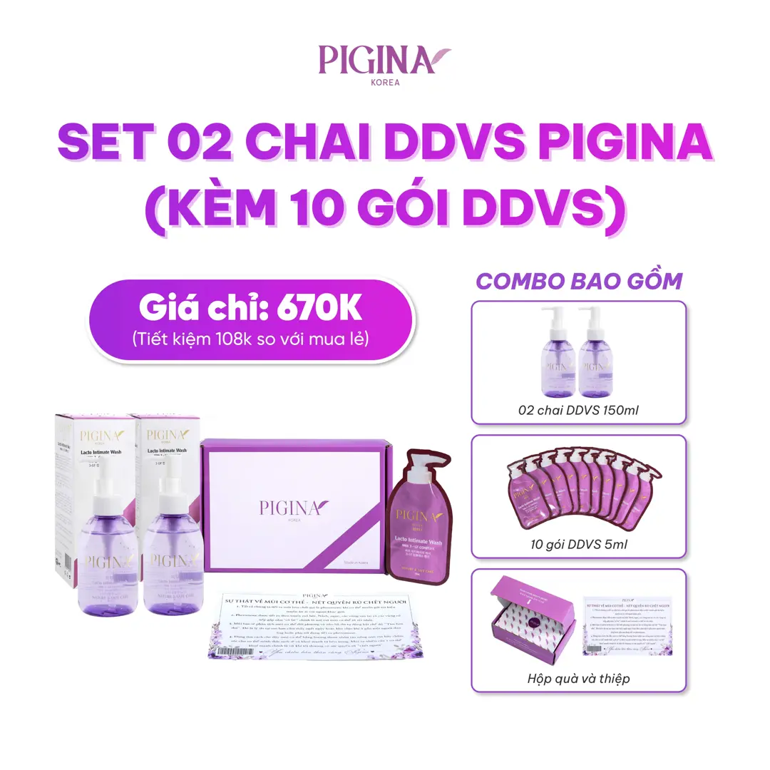 Set 02 chai Dung dịch vệ sinh Pigina - Pigina Lacto Intimate Wash (kèm 10 gói Dung dịch vệ sinh Pigina)
