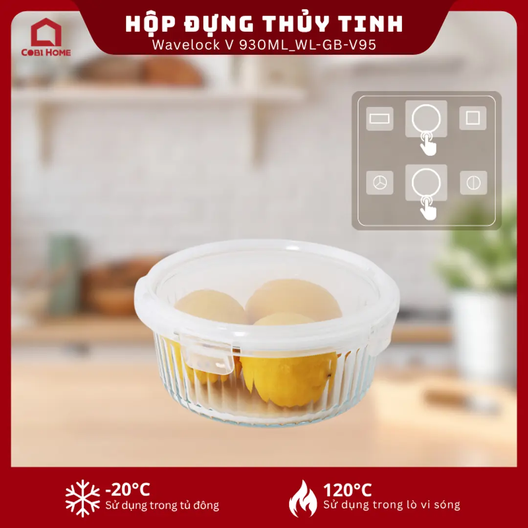 Hộp đựng thực phẩm thủy tinh Neoflam Wavelock V 930ML_364368