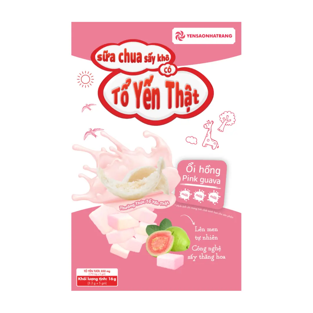 Sữa chua sấy khô có tổ yến thật - Vị ổi hồng (Hộp 5 gói)