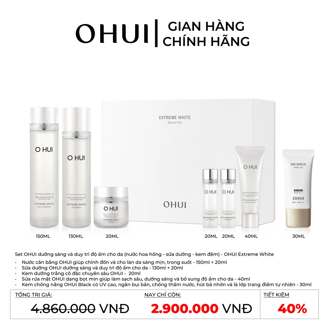 Set OHUI dưỡng sáng và duy trì độ ẩm cho da (nước hoa hồng - sữa dưỡng - kem đêm)