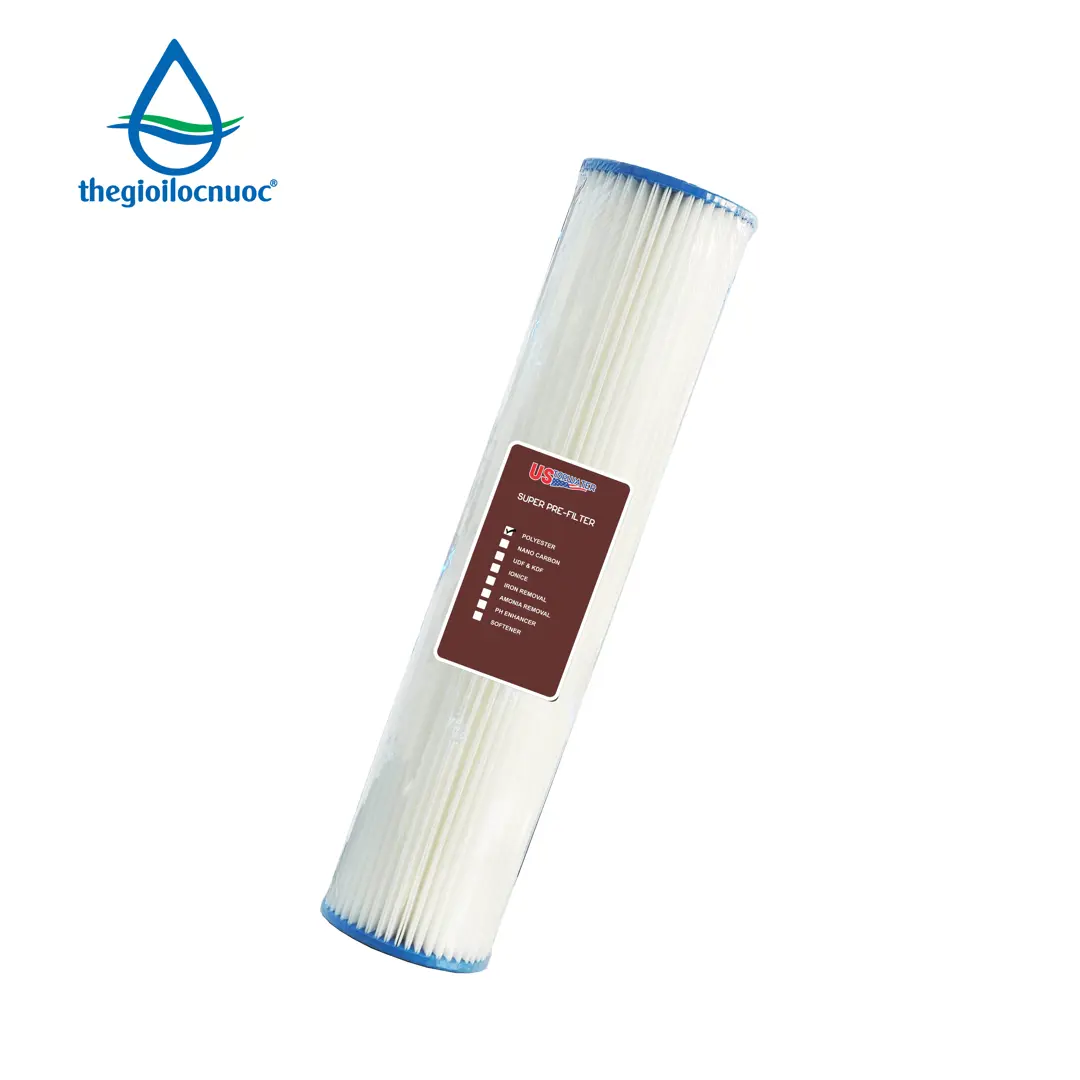 Lõi lọc vải Polyester 20inch béo gấp nếp USTOPWATER - Thailan, model Pleated-20-BB