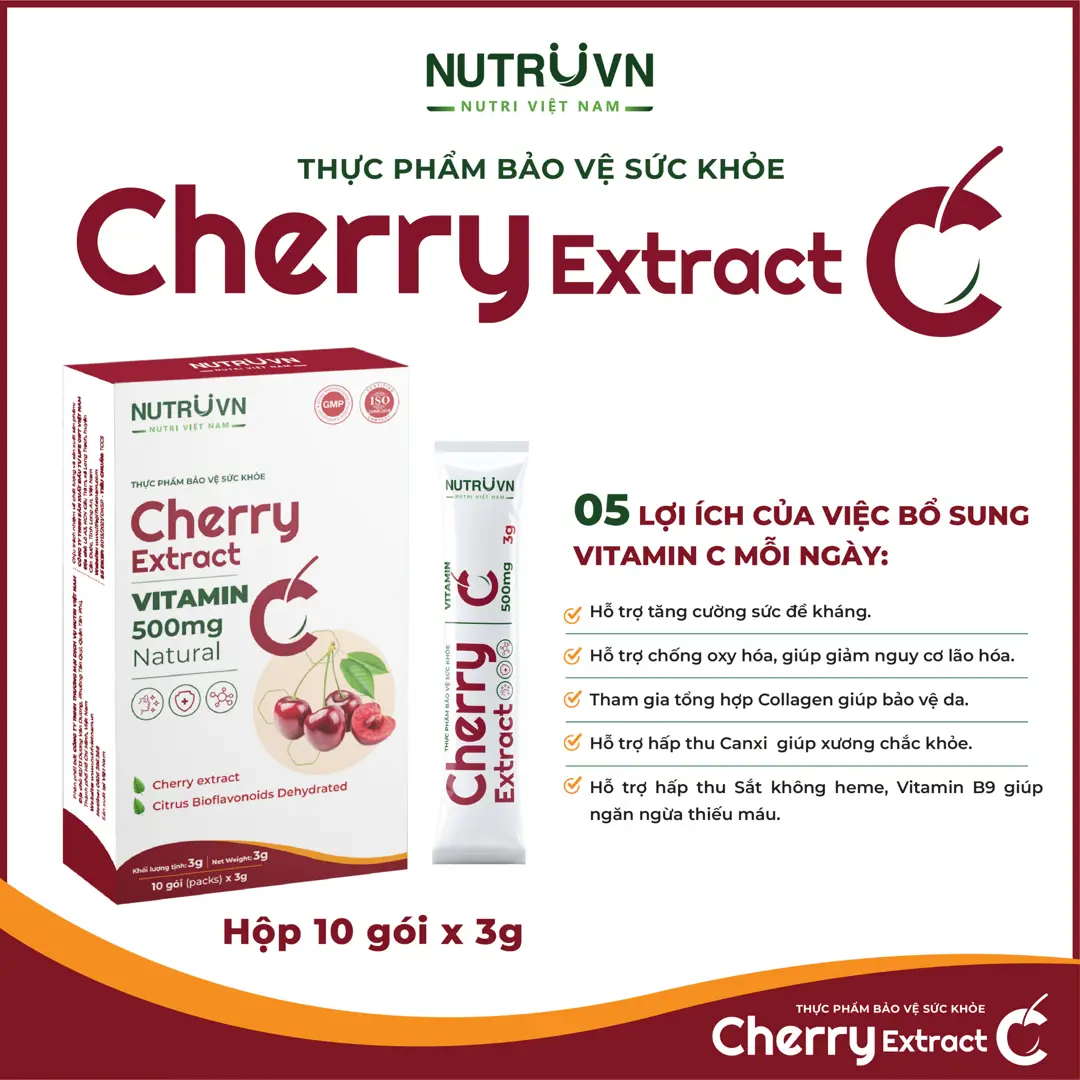 Cherry Extract bổ sung vitamin C tăng cường miễn dịch (10 gói)