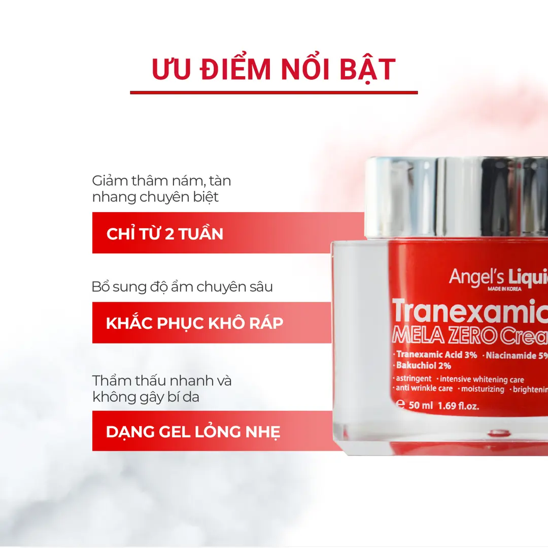 Kem dưỡng da ANGEL'S LIQUID TRANEXAMIC MELA ZERO CREAM hỗ trợ giảm thâm nám chuyên biệt (hộp 50ml)