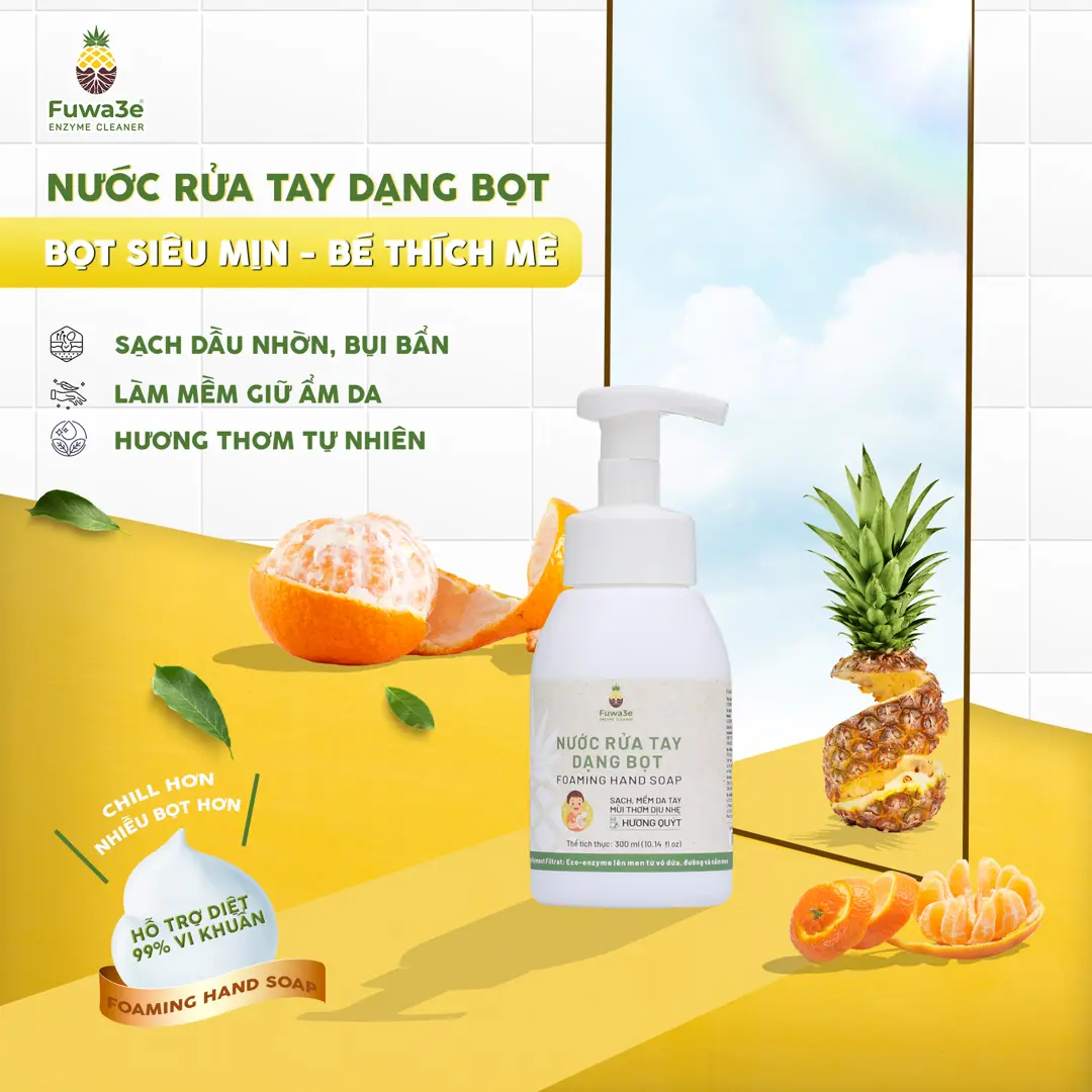 Nước rửa tay bọt Fuwa3e - Đánh bay mùi tanh, hỗ trợ làm sạch nhanh hơn cho bé 300ml