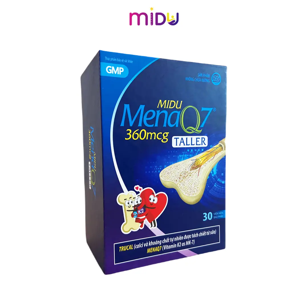 Midu MenaQ7 360mcg - Hỗ trợ chắc khỏe xương và phát triển chiều cao cho trẻ dậy thì với Trucal và Vitamin K2 hàm lượng cao (hộp 30 viên)