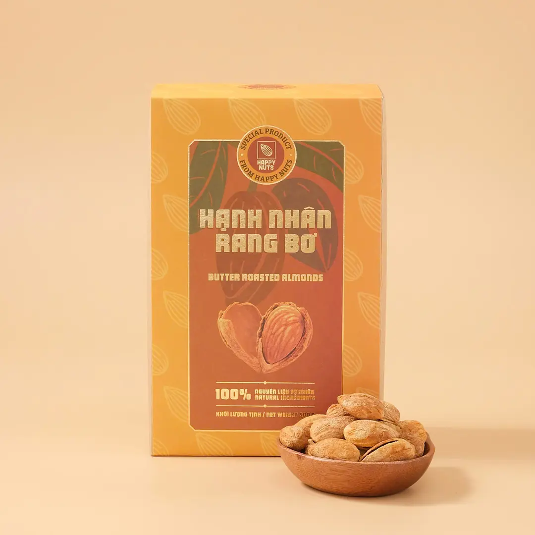Hạnh nhân rang bơ (nguyên vỏ) Happy Nuts 500gr