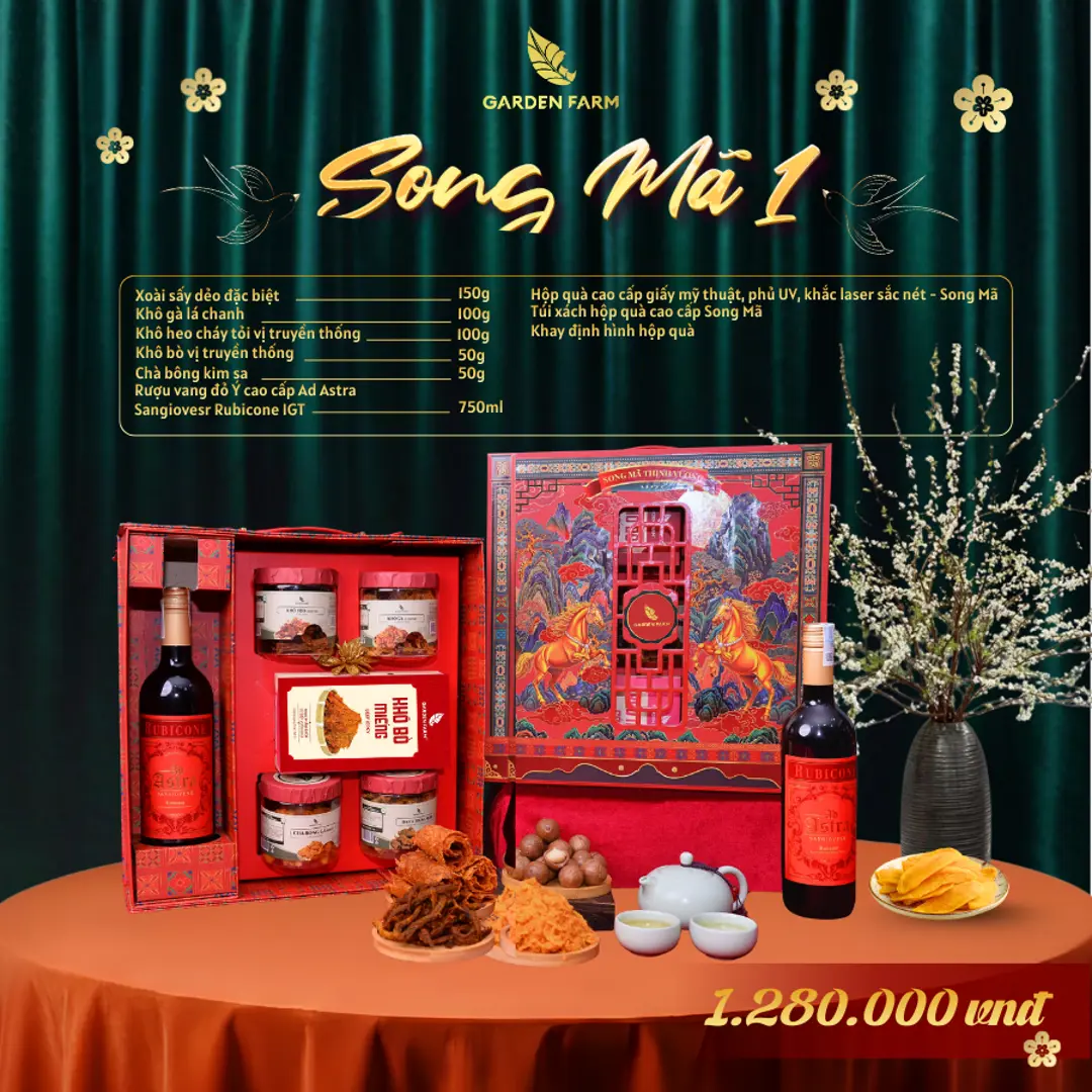 Hộp quà tết cao cấp Garden Farm 2026 - SONG MÃ 1 (kèm túi)