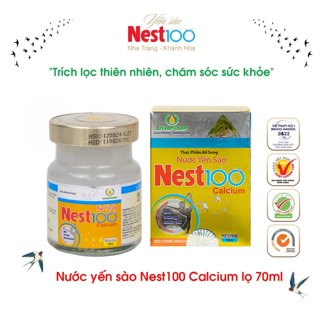 Nước Yến sào Calcium Nest100 – Bổ sung canxi giúp xương chắc khỏe (70ml)