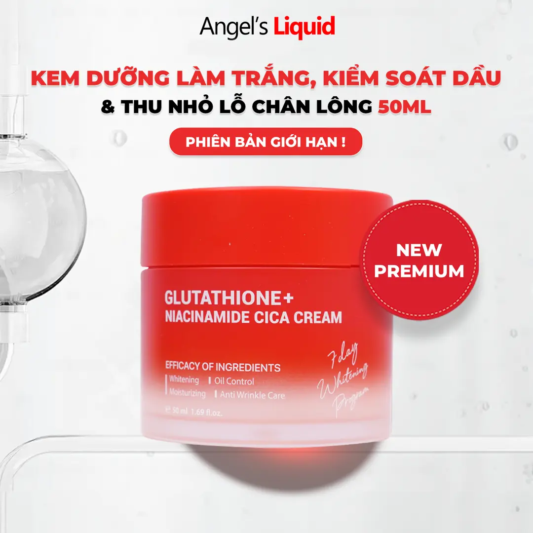 [NEW PREMIUM] Kem ANGEL'S LIQUID GLUTATHIONE PLUS NIACINAMIDE CICA CREAM hỗ trợ làm trắng, kiểm soát dầu & thu nhỏ lỗ chân lông (hộp 50ml)