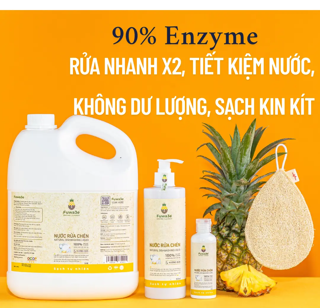 Nước rửa chén FUWA3E 90% Enzyme sạch X2  3.8L