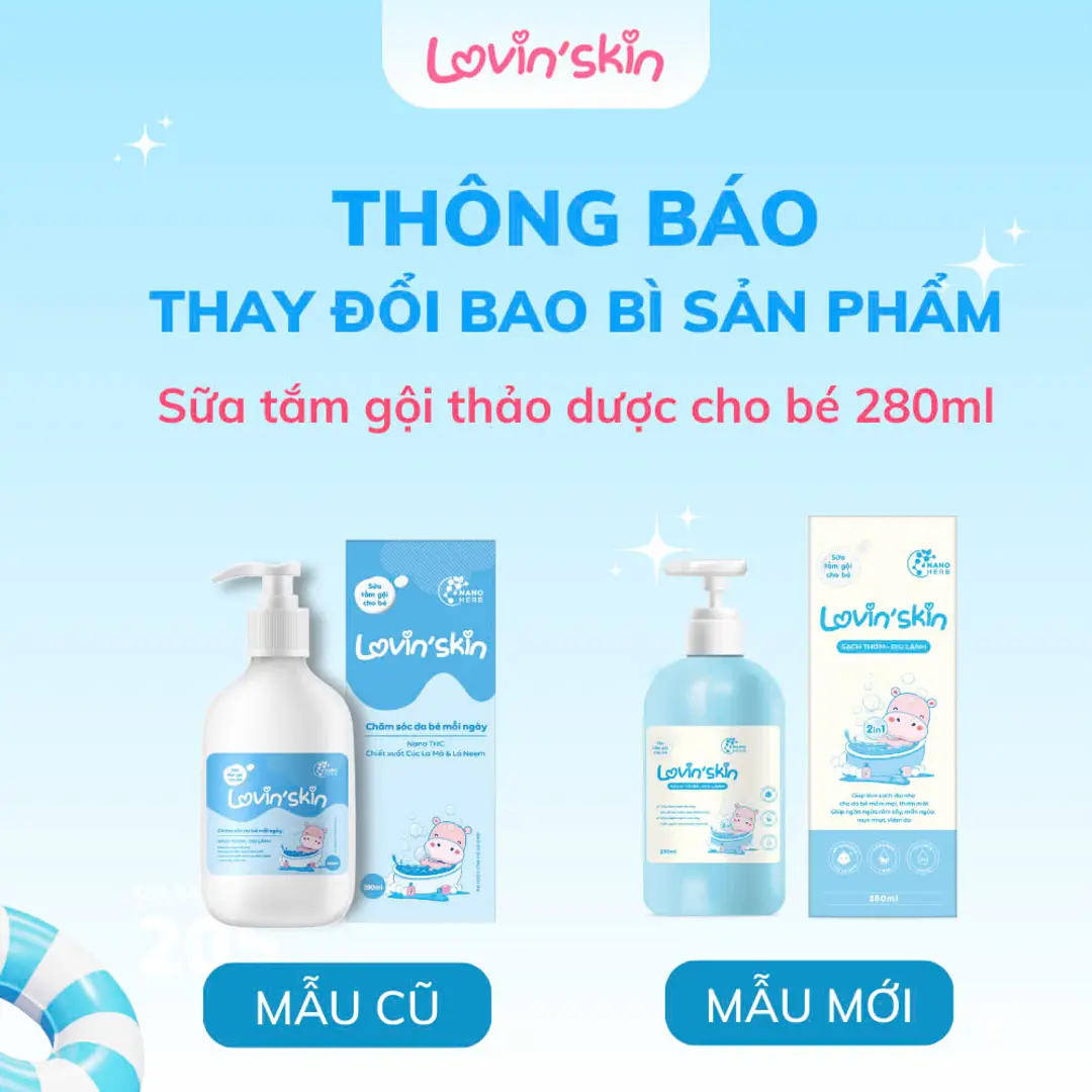Sữa tắm gội dịu nhẹ cho bé Lovin'Skin 280ml - Làm sạch, giảm và ngăn ngừa rôm sảy, hăm da