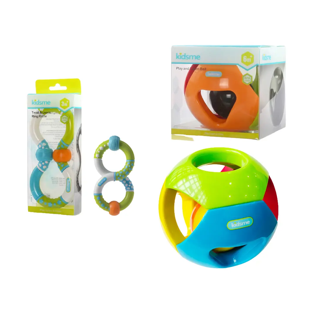 Set Đồ chơi Quả bóng vuông tròn và Lục lạc xoay cắn răng KIDSME