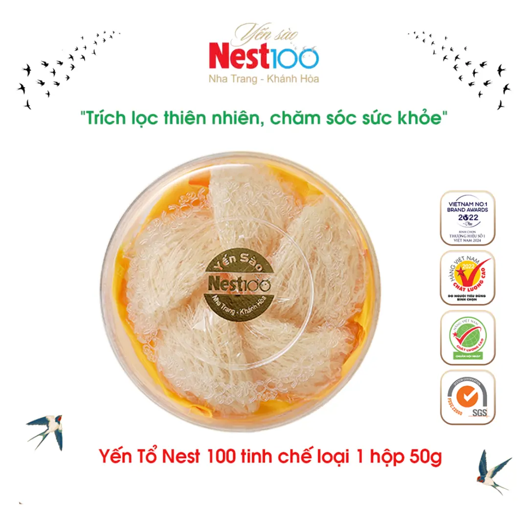 Yến tổ Nest100 – Tinh chế loại 1 (Hộp 50g + túi)