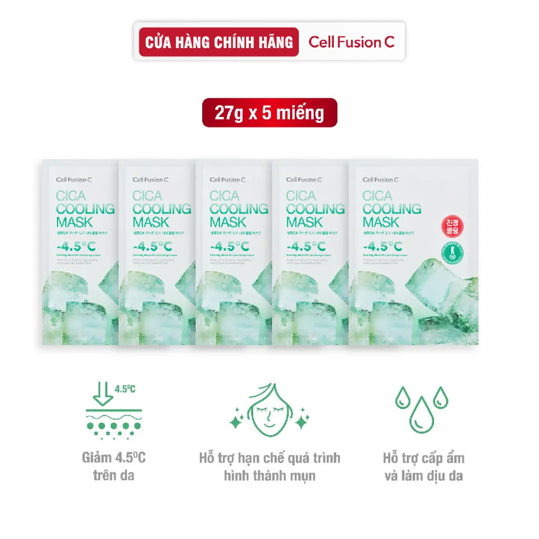 Mặt Nạ Rau Má Hạ Nhiệt -4.5 Độ Giảm Mụn & Làm Dịu Da Ửng Đỏ Cháy Nắng Cell Fusion C Cica Cooling Mask