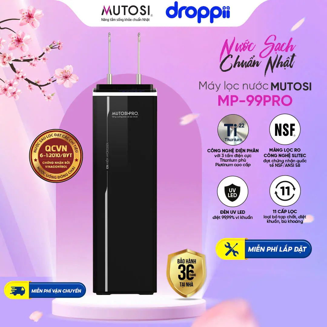 Máy Lọc Nước Nóng Lạnh Nguội Ion Kiềm Hydrogen Mutosi Pro MP-99PRO