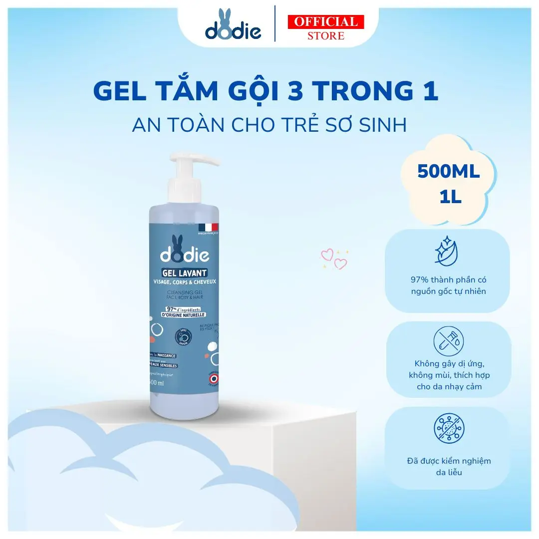 Gel tắm gội 3 trong 1 Dodie 500ml