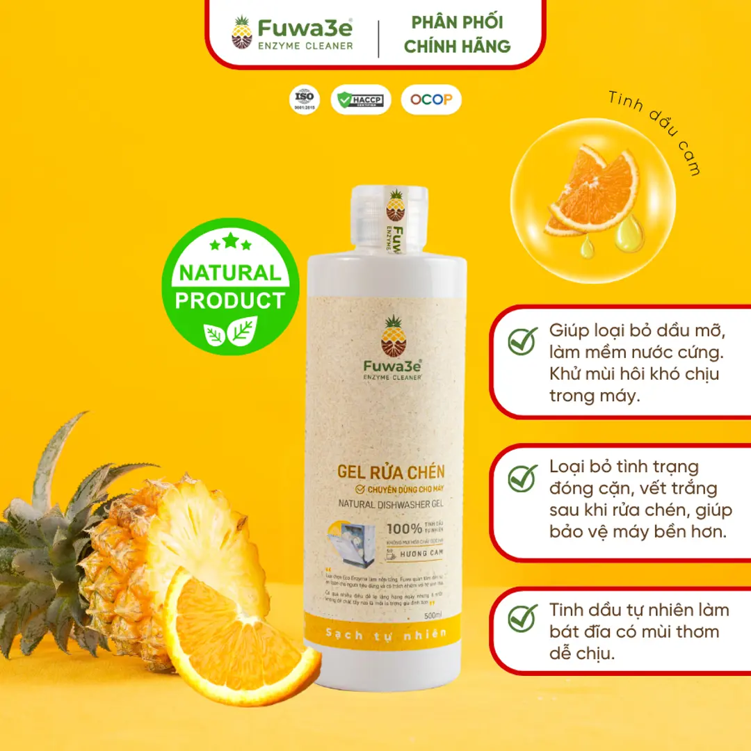Gel rửa chén cho Máy FUWA3E Enzyme sạch x2 không dư lượng 500ml