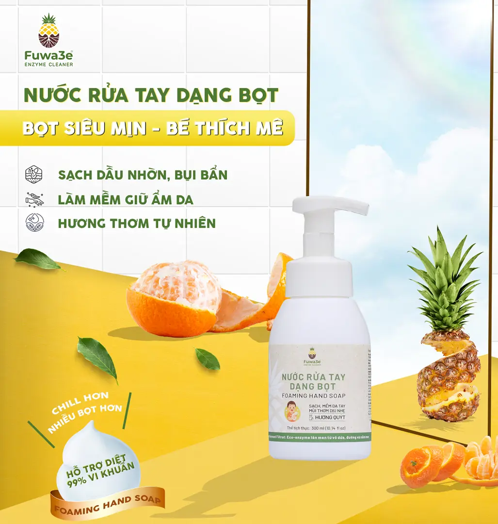 Nước rửa tay gel FUWA3E cho em bé sạch bay mùi tanh, diệt khuẩn 99% 300ml