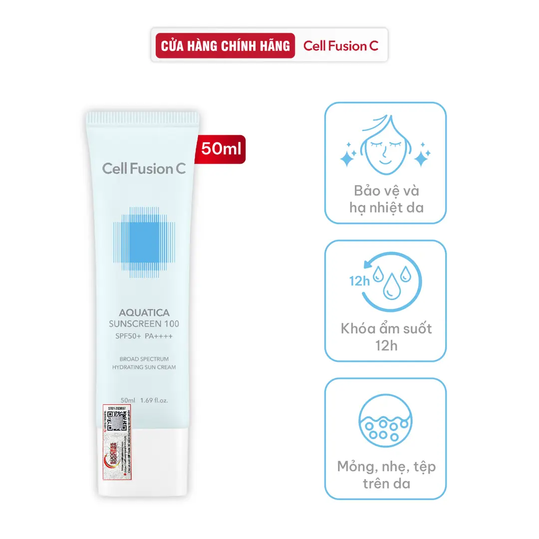 Kem chống nắng cấp ẩm, dịu da Cell Fusion C Aquatica Sunscreen 100 SPF 50+/ PA++++ 50ml