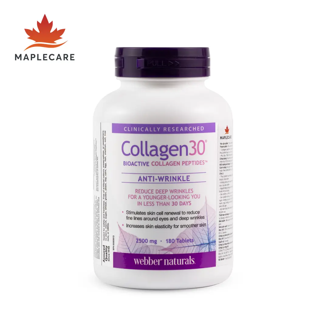 Thực phẩm bảo vệ sức khoẻ WEBBER NATURALS Collagen30® Anti-Wrinkle Bioactive Collagen Peptides™ Tablets (Hộp 180 viên)
