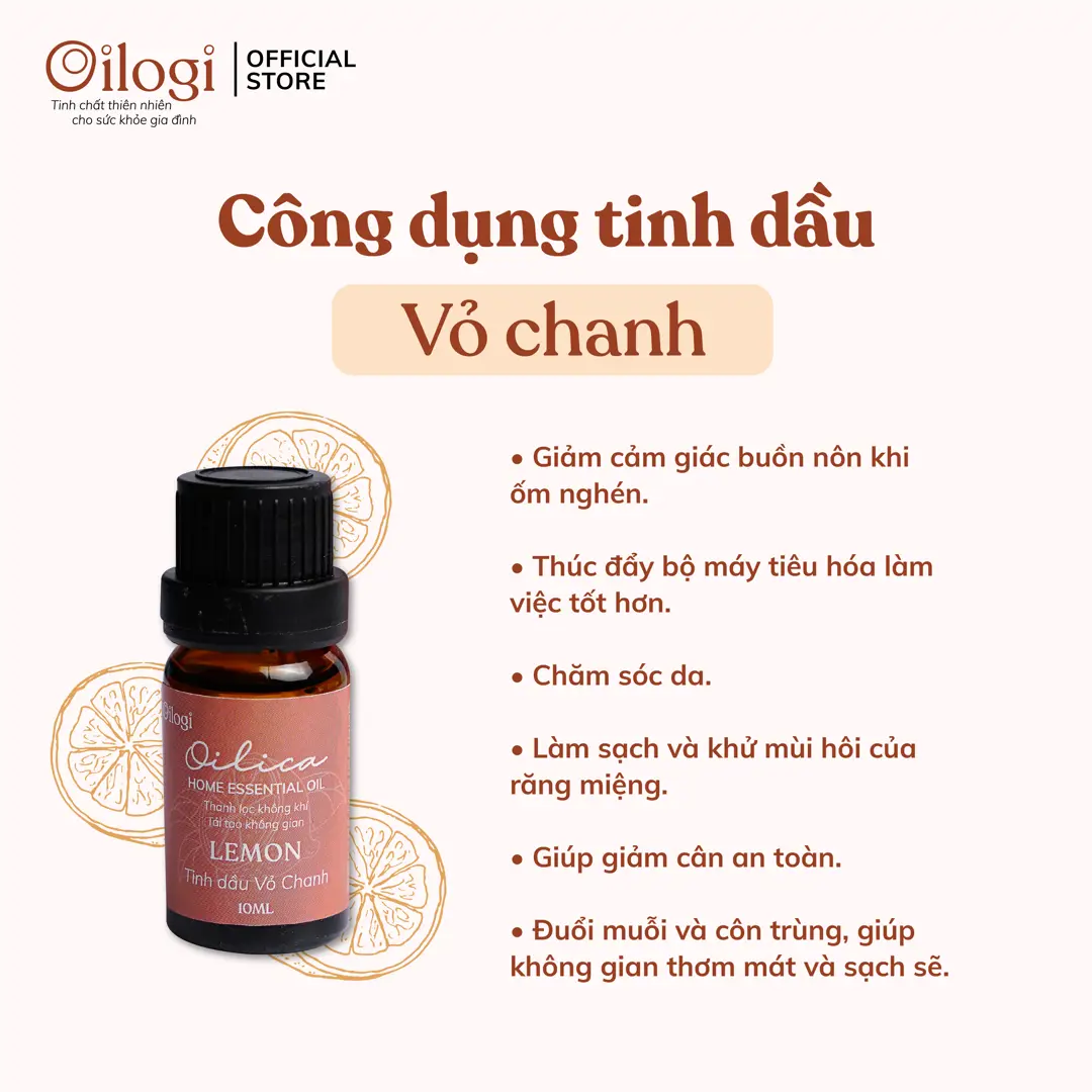Tinh dầu Vỏ Chanh Oilogi – Ổn định tinh thần và giảm stress (chai 10ml)