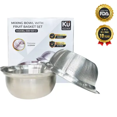 Set rổ - chậu 2 món 27cm inox 304 mã SW-021-2