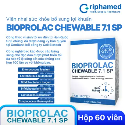 Viên nhai bổ sung lợi khuẩn Bioprolac chewable 7.1 SP (Hộp 60 viên)