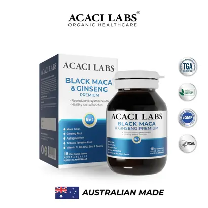 Viên uống bổ thận tăng cường sinh lý Acaci Labs Black Maca & Ginseng Premium Australia 15v