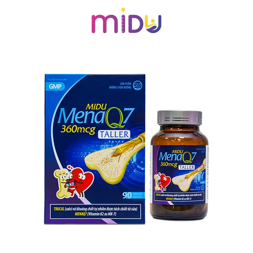 Midu MenaQ7 360mcg - Hỗ trợ chắc khỏe xương và phát triển chiều cao cho trẻ (hộp 90 viên)