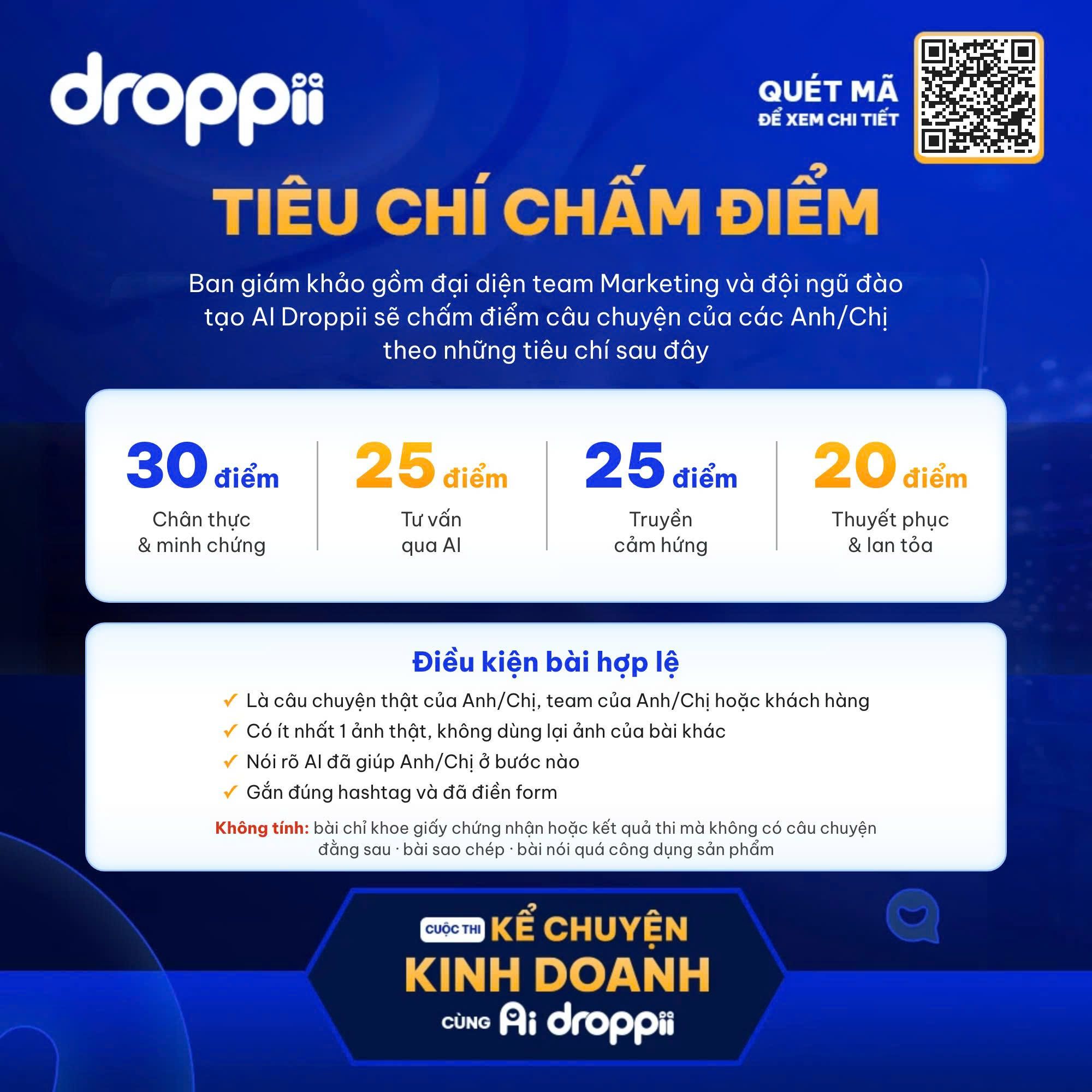 Hình ảnh minh họa điều kiện để bài dự thi Kể chuyện kinh doanh cùng AI Droppii hợp lệ