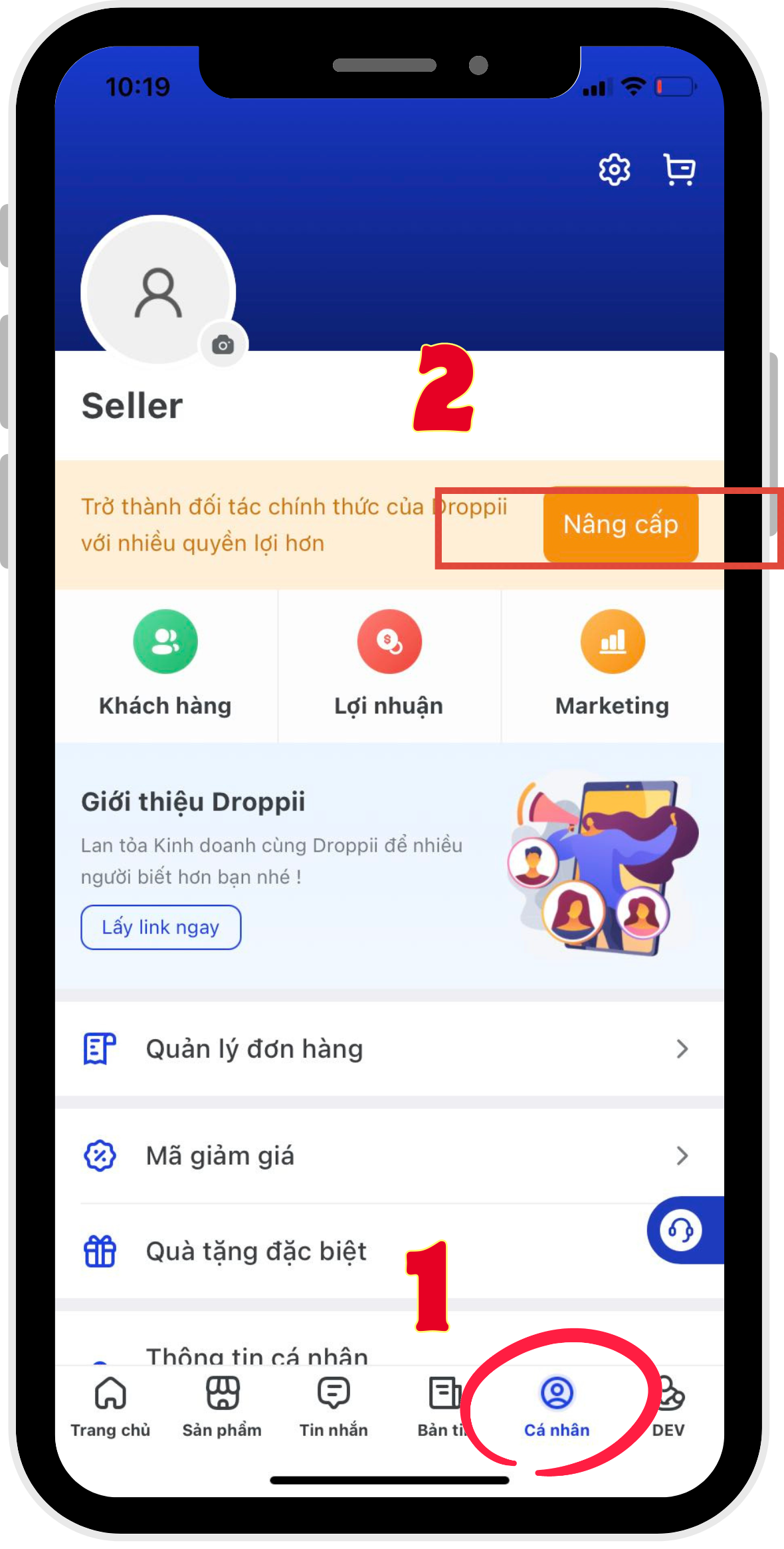 Hướng dẫn nâng cấp Tài khoản Đối tác Chính thức trên App Droppii Biz
