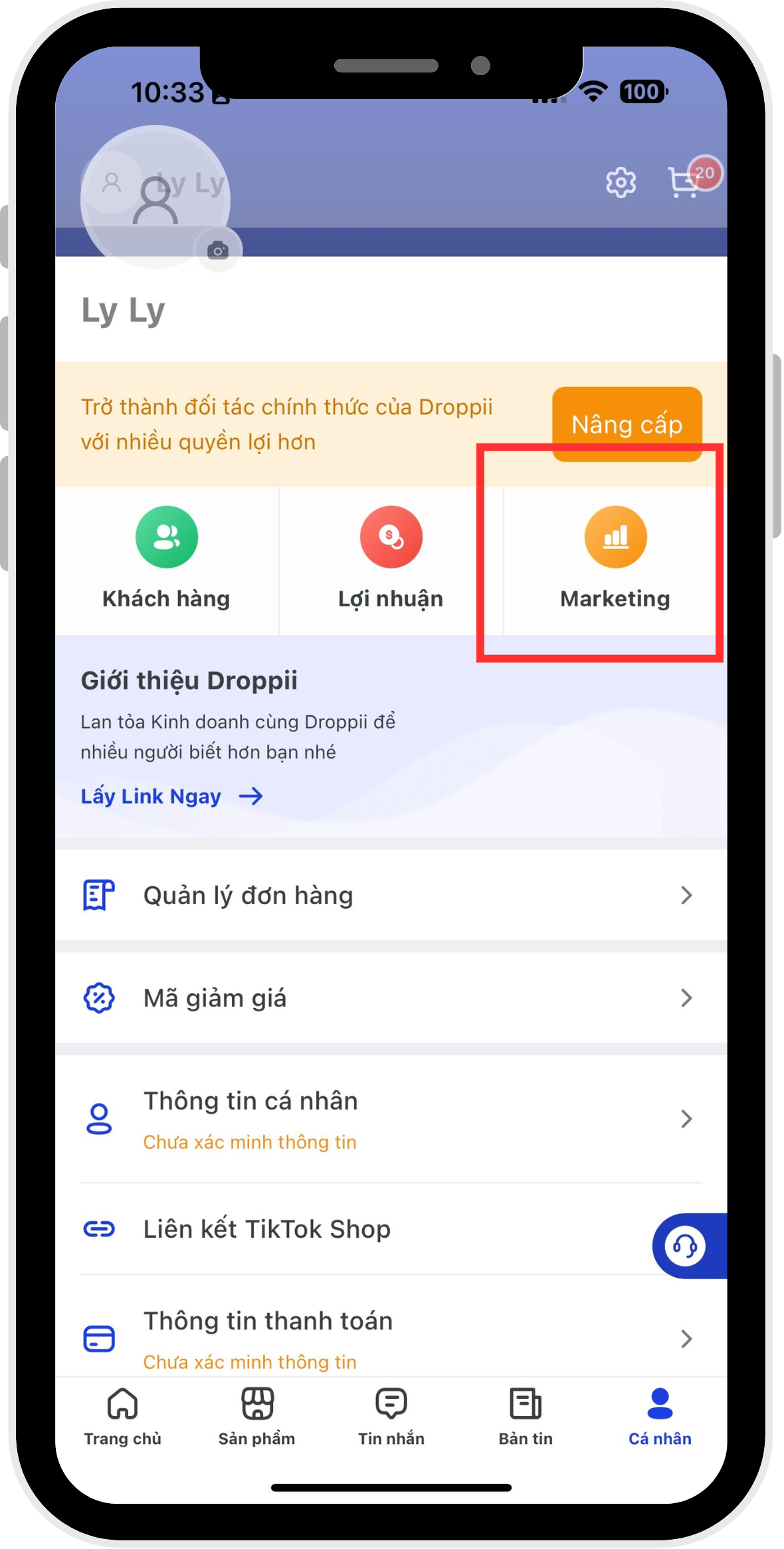Hướng dẫn nạp tiền MKT Center (data) tại App Droppii Biz