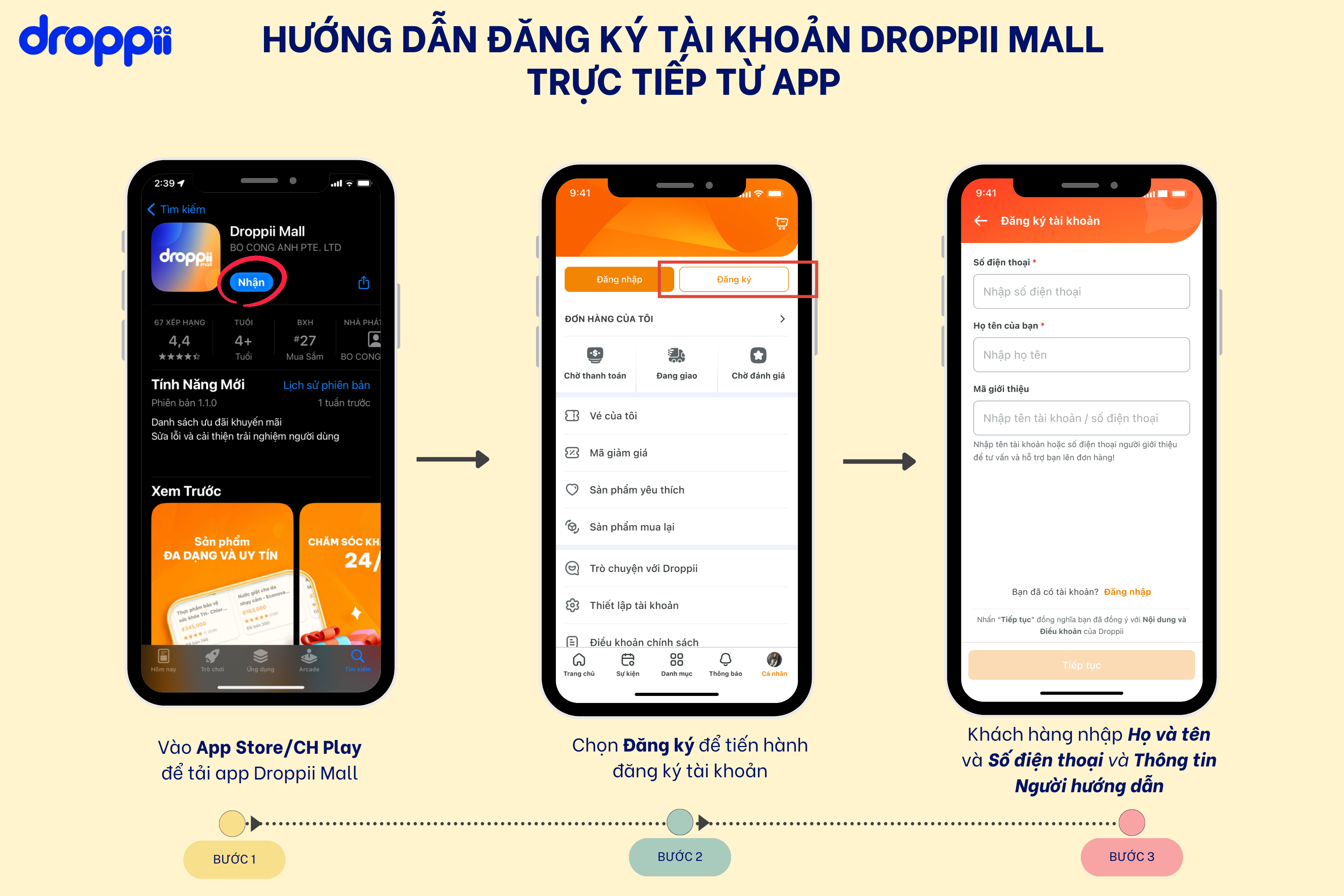 Hướng dẫn cách đăng ký mở tài khoản trên App Droppii Mall mới nhất