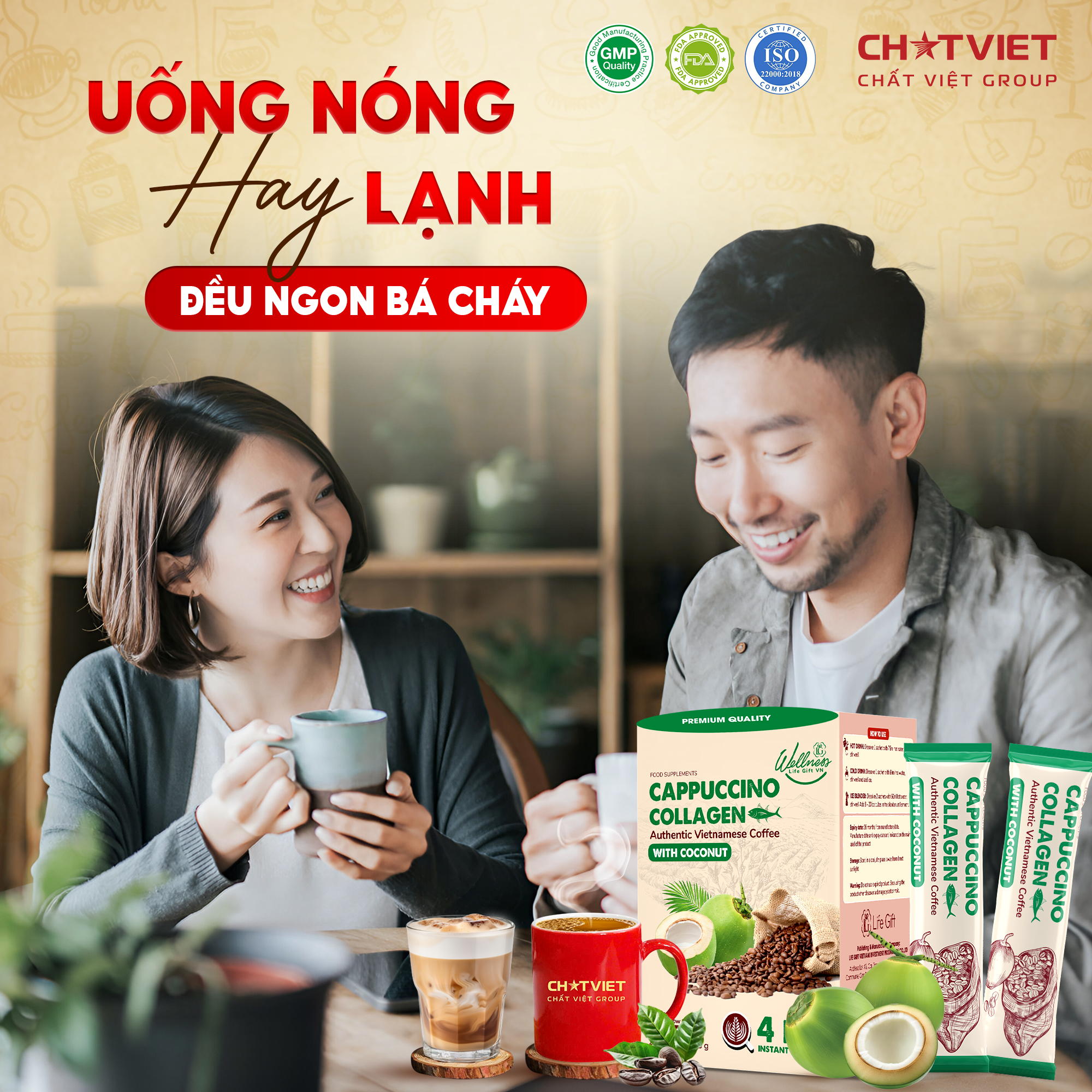 Cà phê dừa Cappuccino Collagen – Giúp tỉnh táo, đẹp da (20 gói x 18g) - 5