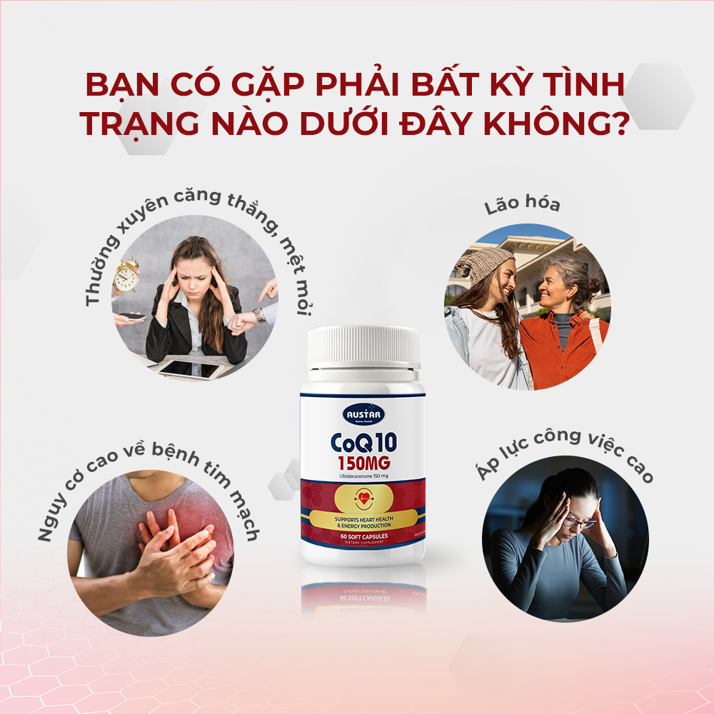 Viên uống Austar CoQ10 150mg - Hỗ Trợ Sức Khỏe Tim Mạch (Hộp 60 viên)