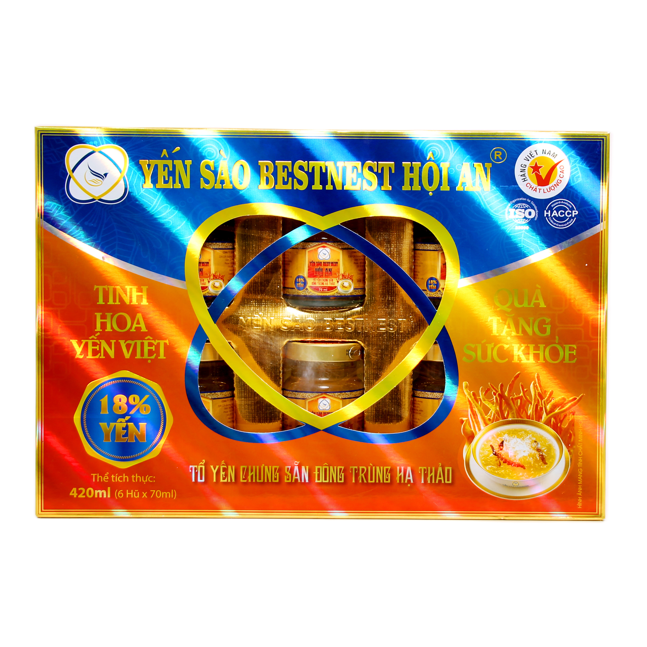 Lốc 6 hũ Tổ yến chưng sẵn BESTNEST HỘI AN 18% Đông Trùng Hạ Thảo - Phân phối chính hãng
