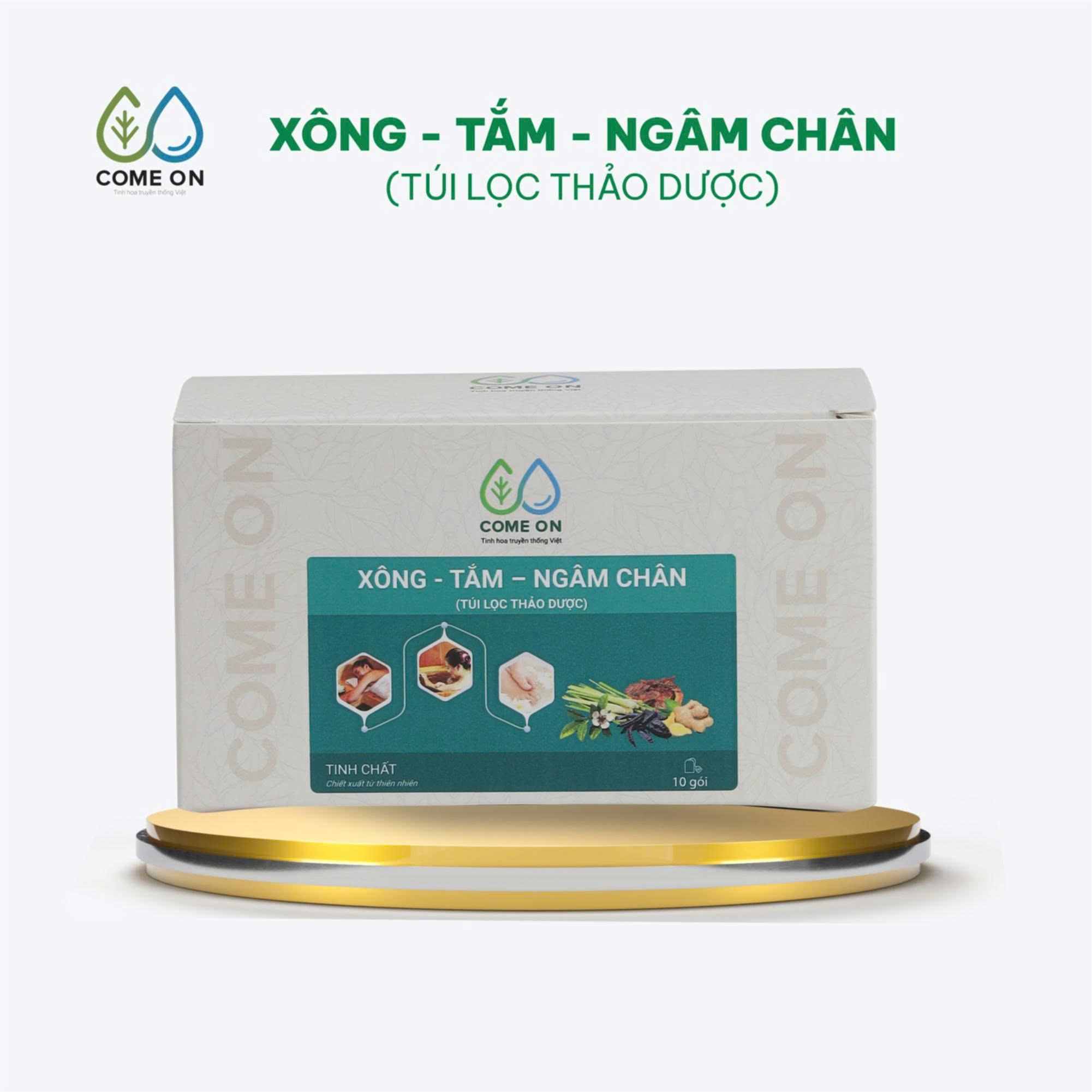 Túi lọc thảo dược xông, tắm, ngâm chân COME ON giải cảm, thư giãn, giảm đau mỏi chân Hộp 10 gói - Phân phối chính hãng