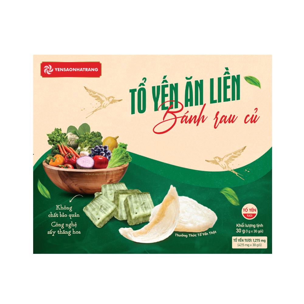 Tổ yến ăn liền - Bánh rau củ (Hộp 30 gói) - Phân phối chính hãng