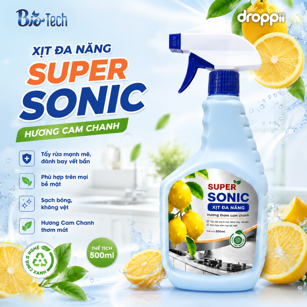 Xịt đa năng Super Sonic hương Cam Chanh 500ml - Phân phối chính hãng