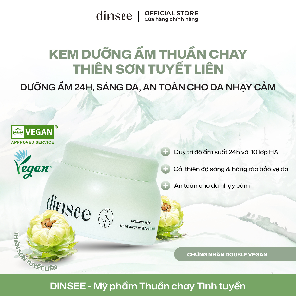 Kem Dưỡng Ẩm Thuần Chay Thiên Sơn Tuyết Liên - Dinsee Premium Vegan Snow Lotus Moisture Cream (50ml)