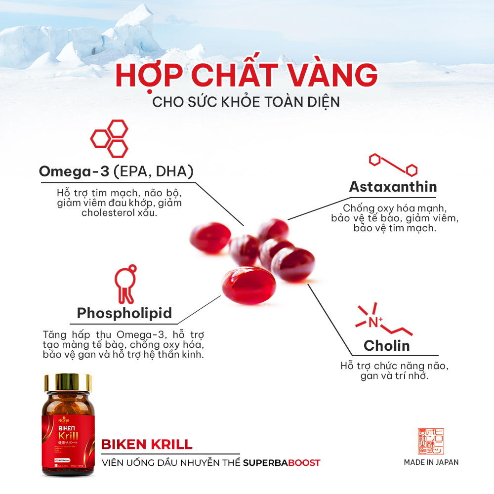 Thực phẩm bảo vệ sức khỏe BIKEN KRILL (Bổ sung Omega-3 nhuyễn thể)