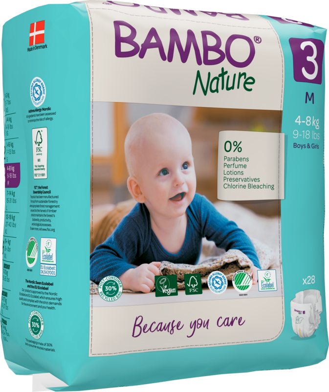 Tã dán trẻ em số 3 - Bambo Nature size 3-M, từ 4 - 8kg, 28 miếng/gói, bao bì màu xanh
