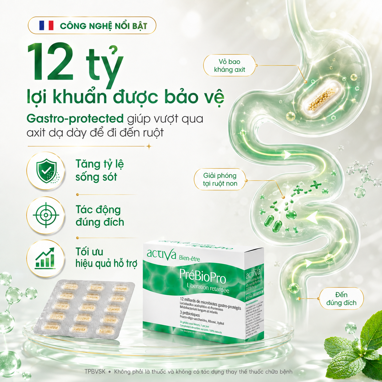 Viên uống bổ sung lợi khuẩn Bien-être PreBioPro Pháp hỗ trợ tiêu hóa đường ruột hộp 30 viên - Phân phối chính hãng