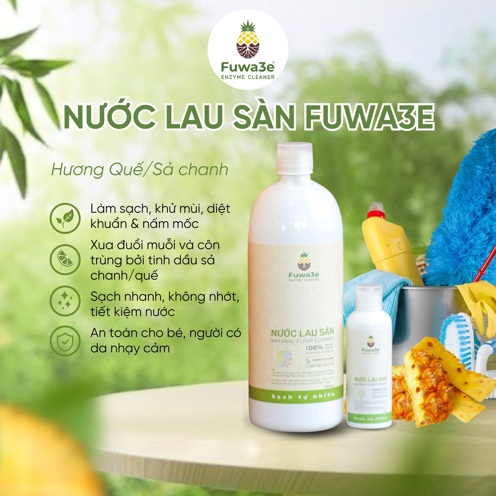 Nước lau sàn tinh dầu Sả chanh FUWA3E 1L